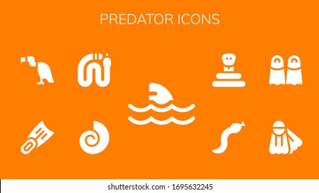 Modern Simple Set of predator Vector filled Icons. Contains such as Shark, Fossil, Snake, Fins, Vulture and more Fully Editable and Pixel Perfect icons.