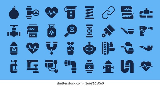 Modern Simple Set of pressure Vector filled Icons. Contains such as Attack, Pipe, Gas, Clamp, Cardiogram, Sphygmomanometer, Measuring glass and more Fully Editable and Pixel Perfect icons.