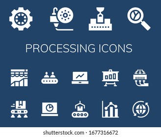 Modern Simple Set of processing Vector filled Icons. Contains such as Data, 3d printing, Conveyor, Analytics, Sync and more Fully Editable and Pixel Perfect icons.