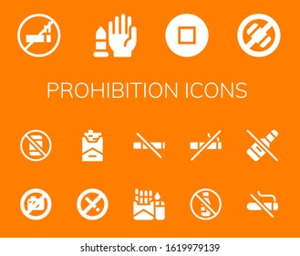 Modern Simple Set of prohibition Vector filled Icons. Contains such as No smoking, No weapons, Stop, No phone, photo, Cigarette and more Fully Editable and Pixel Perfect icons.