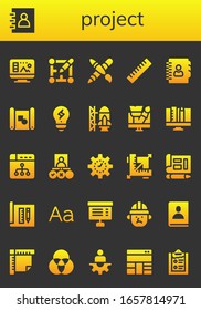 Modern Simple Set of project Vector filled Icons. Contains such as Design, Agenda, Layout, Graphic design, Ruler, Blueprint, Creativity and more Fully Editable and Pixel Perfect icons.