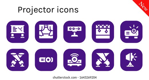 Modern Simple Set of projector Vector filled Icons. Contains such as Whiteboard, Scene, Spotlight, Stage, Projector and more Fully Editable and Pixel Perfect icons.