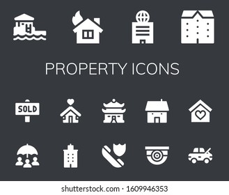 Modern Simple Set of property Vector filled Icons. Contains such as Bungalow, House, Building, Apartments, Insurance, Sold, Shelter and more Fully Editable and Pixel Perfect icons.