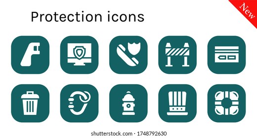 Moderne, einfache Sammlung von Schutz Vektor gefüllt Symbole. Enthält z. B. Dentalfloss, Antivirus, Insurance, Barrier, Key Card, Müll und mehr vollständig editierbare und Pixel Perfect Icons.