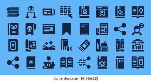 Modern Simple Set of publish Vector filled Icons. Contains such as Books, Book, Share, Sharing, Bookmark, Magazine, Newspaper and more Fully Editable and Pixel Perfect icons.