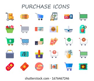 Modern Simple Set of purchase Vector flat Icons. Contains such as trolley, ticket, shopping cart, ecommerce, cart, shopping basket and more Fully Editable and Pixel Perfect icons.