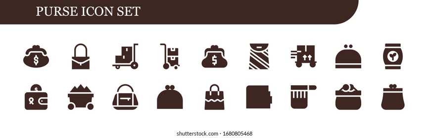 Moderne, einfache Set von Vektorillustration der Geldbörse gefüllt Symbole. Enthält u. a. Purse, Bag, Trolley, Wallet und mehr vollwertige und Pixel perfekte Symbole.