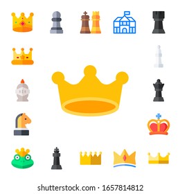 Modern Simple Set of queen Vector flat Icons. Contains such as crown, knight, chess, bishop, frog prince, pawn, king, buckingham palace and more Fully Editable and Pixel Perfect icons.