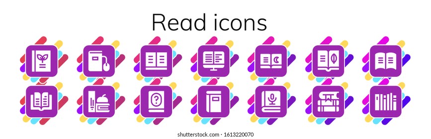 Modern Simple Set of read Vector filled Icons. Contains such as Book, Ebook, Books, Manual, Ebooks and more Fully Editable and Pixel Perfect icons.