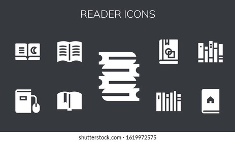 Modern Simple Set of reader Vector filled Icons. Contains such as Books, Book, Ebook.