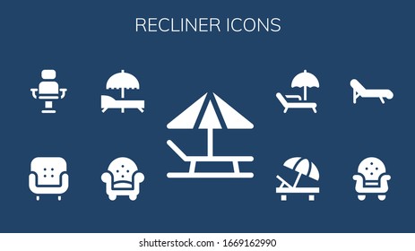 Moderne, einfache Set von Vektorillustration-Klingen gefüllt Symbole. Enthält z.B. Sonnenbett, Sessel, Liegestuhl und mehr vollwertige und Pixel perfekte Symbole.