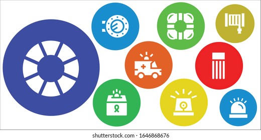Modern Simple Set of rescue Vector filled Icons. Contains such as Lifebuoy, Porthole, Lifesaver, Donation, Siren, Ambulance, Float and more Fully Editable and Pixel Perfect icons.