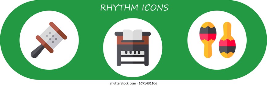 Moderne einfache Set von Rhythm Vektorillustration flache Symbole. Enthält z.B. Cabasa, Klavier, Maracas und mehr vollwertige und Pixel perfekte Symbole.