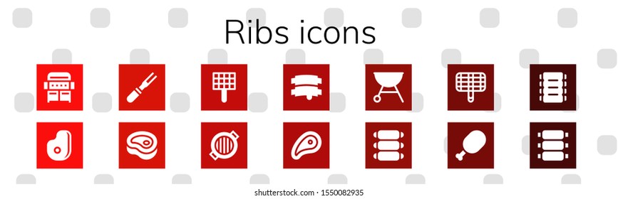 Modern Simple Set of ribs Vector filled Icons. Contains such as Grill, Meat, Ribs and more Fully Editable and Pixel Perfect icons.