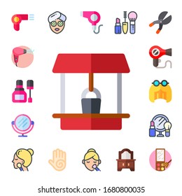 Modern Simple Set of salon Vector flat Icons. Contains such as hairdryer, nail polish, well, mirror, hair dryer, wig, makeup, make up and more Fully Editable and Pixel Perfect icons.