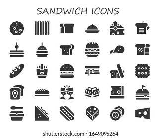 Modern Simple Set of sandwich Vector filled Icons. Contains such as Bread, Churros, Food, Cheese, Sandwich, Burger, Snack, Fries and more Fully Editable and Pixel Perfect icons.
