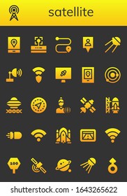 Modern Simple Set of satellite Vector filled Icons. Contains such as Gps, Antenna, Wifi, Route, Sputnik, Satellite dish, Wireless and more Fully Editable and Pixel Perfect icons.