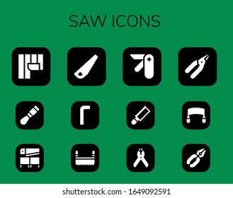 Modern Simple Set of saw Vector filled Icons. Contains such as Wallpaper, Chisel, Saw, Allen keys, Pocket knife, Pliers and more Fully Editable and Pixel Perfect icons.