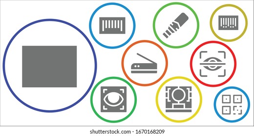 Modern Simple Set of scanning Vector filled Icons. Contains such as Barcode, Metal detector, Eye scan, 3d printing scanner, Scan and more Fully Editable and Pixel Perfect icons.