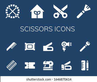 Modern Simple Set of scissors Vector filled Icons. Contains such as Hamster ball, Garden, Scissors, Makeup, Hair curler, Comb and more Fully Editable and Pixel Perfect icons.