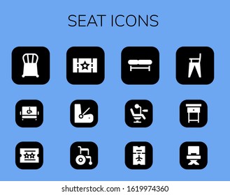 Modern Simple Set of seat Vector filled Icons. Contains such as Chair, Disabled, Ticket, Seat, Wheelchair, Bench, Feeding chair and more Fully Editable and Pixel Perfect icons.