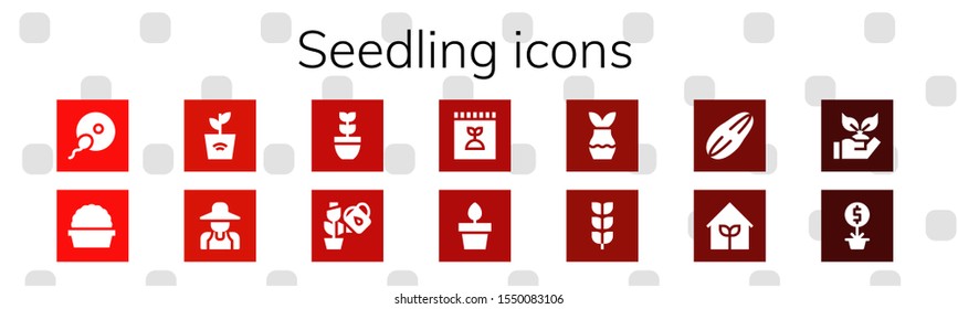 Modern Simple Set of seedling Vector filled Icons. Contains such as Fertilization, Plant, Gardener, Fertilizer, Plants, Growing plant and more Fully Editable and Pixel Perfect icons.