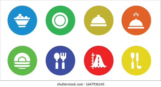 Modern Simple Set of serving Vector filled Icons. Contains such as Fruit bowl, Dish, Spoon, Dinner, Parabola, Meal, Soup ladle and more Fully Editable and Pixel Perfect icons.