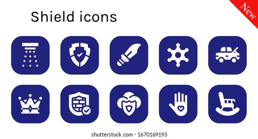 Modern Simple Set of shield Vector filled Icons. Contains such as Smoke detector, Shield, Dagger, Sheriff, Damage, Crown, Firewall and more Fully Editable and Pixel Perfect icons.