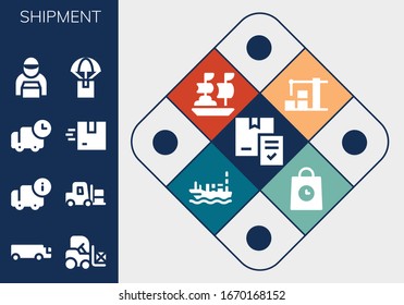 Modern Simple Set of shipment Vector filled Icons. Contains such as Delivery, Cargo truck, Forklift, Delivery man, Warehouse, Ship and more Fully Editable and Pixel Perfect icons.