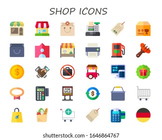 Moderno y simple conjunto de Iconos planos vectoriales. Contiene como tienda, bolsa, caja registradora, precio, entrega, etiqueta, compra, impresión y más iconos Totalmente Editable y Pixel Perfect.