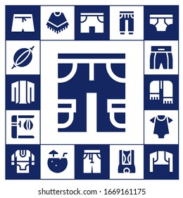 Modern Simple Set of shorts Vector filled Icons. Contains such as Swim shorts, Punching bag, Cardigan, Shorts, Boxing Scarf and more Fully Editable and Pixel Perfect icons.