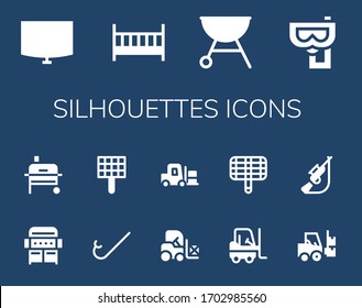 Modern Simple Set of silhouettes Vector filled Icons. Contains such as Night stand, Cot, Grill, Snorkel, Forklift, Hunting and more Fully Editable and Pixel Perfect icons.