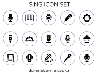 Modern Simple Set of sing Vector filled Icons. Contains such as Microphone, Swings, Tambourine, Karaoke, Swing, Sing and more Fully Editable and Pixel Perfect icons.