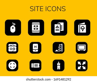 Modern Simple Set of site Vector filled Icons. Contains such as Mouse, Ticket, Maximize, Mobile, Menu, Giralda, Big screen and more Fully Editable and Pixel Perfect icons.