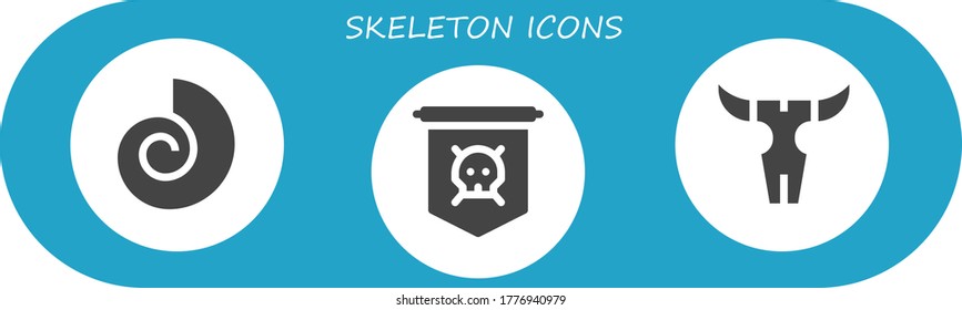 Modern Simple Set of skeleton Vector filled Icons. Contains such as Fossil, Jolly roger, Skull and more Fully Editable and Pixel Perfect icons.