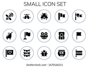Modern Simple Set of small Vector filled Icons. Contains such as Bee, Stroller, Ladybug, Flag, Frog, Sharpener, Flags, Fish bowl and more Fully Editable and Pixel Perfect icons.