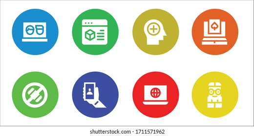 Modern Simple Set of smart Vector filled Icons. Contains such as Laptop, No phone, Settings, Selfie, Mind, Nerd and more Fully Editable and Pixel Perfect icons.