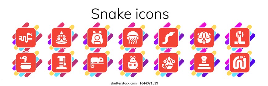Modern Simple Set of snake Vector filled Icons. Contains such as Snake, Toad, Scratcher, Pet, Chameleon, Medusa, Hamster, Cobra and more Fully Editable and Pixel Perfect icons.