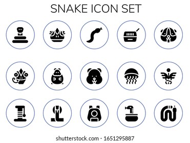 Modern Simple Set of snake Vector filled Icons. Contains such as Snake, Chameleon, Hamster, Pet, Medusa, Caduceus, Scratcher, Cobra and more Fully Editable and Pixel Perfect icons.