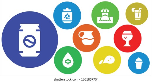 Modern Simple Set of soda Vector filled Icons. Contains such as Can, Bar, Water, Snack, Juice, Brandy, Drink and more Fully Editable and Pixel Perfect icons.