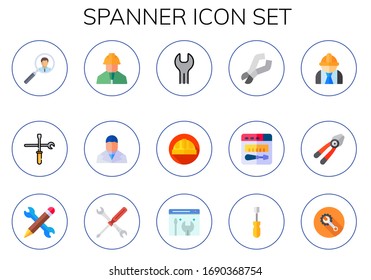 Modern Simple Set of spanner Vector flat Icons. Contains such as worker, tools, engineer, wrench, pliers, repair, engineering and more Fully Editable and Pixel Perfect icons.