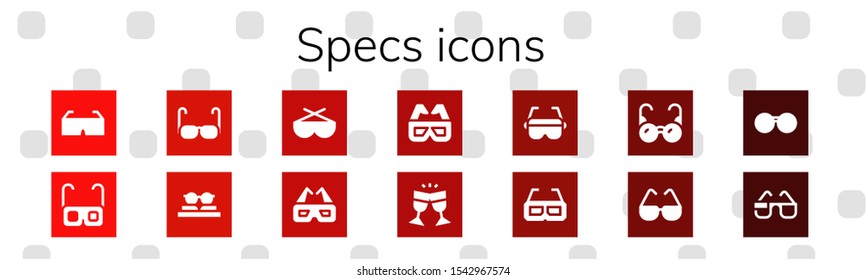 Modern Simple Set of specs Vector filled Icons. Contains such as 3d glasses, Glasses, Sunglasses and more Fully Editable and Pixel Perfect icons.