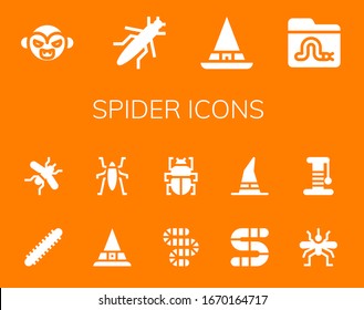 Modern Simple Set of spider Vector filled Icons. Contains such as Vampire, Grasshopper, Witch, Worm, Centipede, Mosquito, Insect and more Fully Editable and Pixel Perfect icons.
