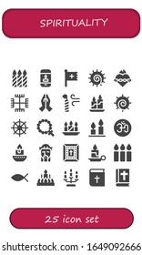 Modern Simple Set of spirituality Vector filled Icons. Contains such as Candles, Candle, Christian, Chakra, Sacred heart, Gnosticism and more Fully Editable and Pixel Perfect icons.