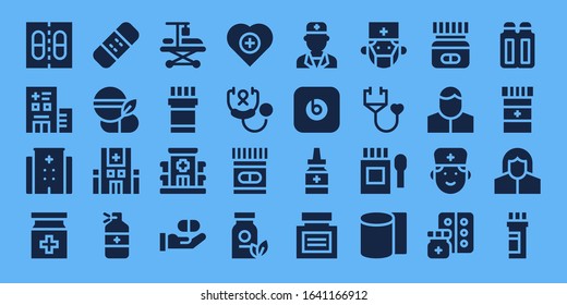 Modern Simple Set of stethoscope Vector filled Icons. Contains such as Medicine, Hospital, Bandage, Hospitalization, Health, Stethoscope and more Fully Editable and Pixel Perfect icons.