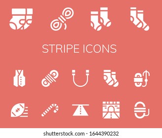 Modern Simple Set of stripe Vector filled Icons. Contains such as Socks, Rope, Rugby ball, Vest, Candy cane, Road and more Fully Editable and Pixel Perfect icons.