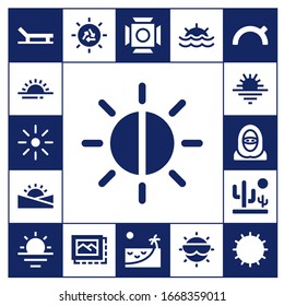 Modern Simple Set of sunset Vector filled Icons. Contains such as Beach, Sunrise, Brightness, Sunset, Desert, Sun, Image, Scenic Illumination and more Fully Editable and Pixel Perfect icons.