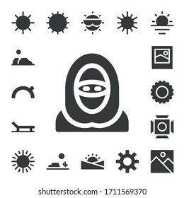 Modern Simple Set of sunset Vector filled Icons. Contains such as Sun, Desert, Evening, Beach, Image, Scenic Illumination, Sunset and more Fully Editable and Pixel Perfect icons.