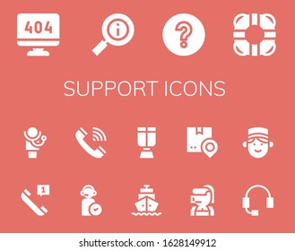 Modern Simple Set of support Vector filled Icons. Contains such as 404 error, Information, Question mark, Lifesaver, Telephone and more Fully Editable and Pixel Perfect icons.