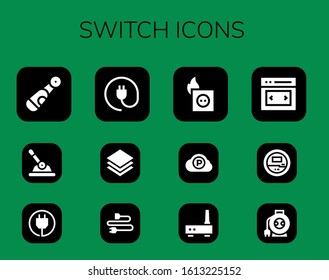 Modern Simple Set of switch Vector filled Icons. Contains such as Electric, Control, Plug, Layers, Pc cloud, Router, Slider, Voltmeter and more Fully Editable and Pixel Perfect icons.